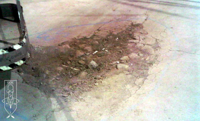 Extent of cracked floor screed. 